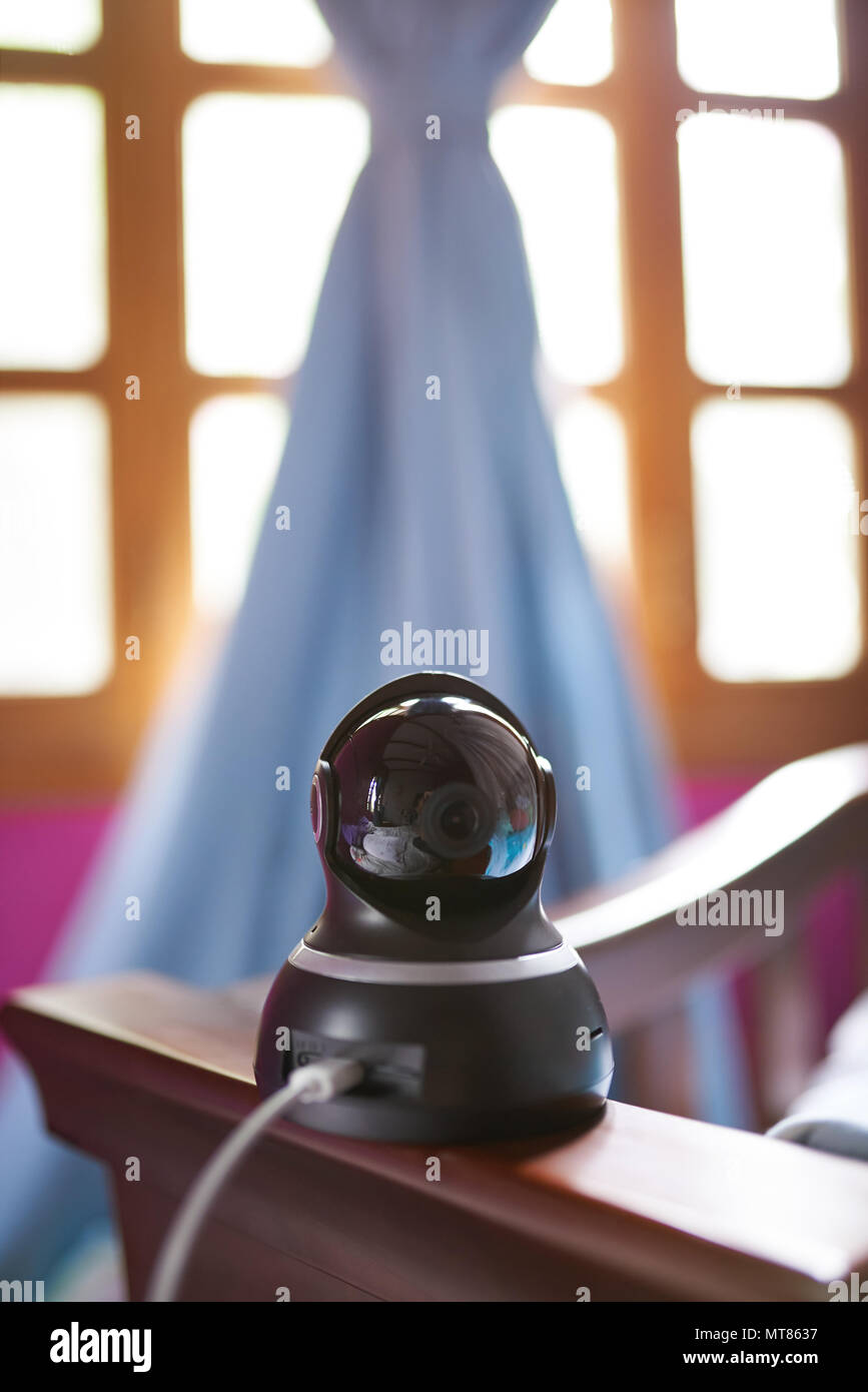 One surveillance camera inside of house background Stock Photo Alamy