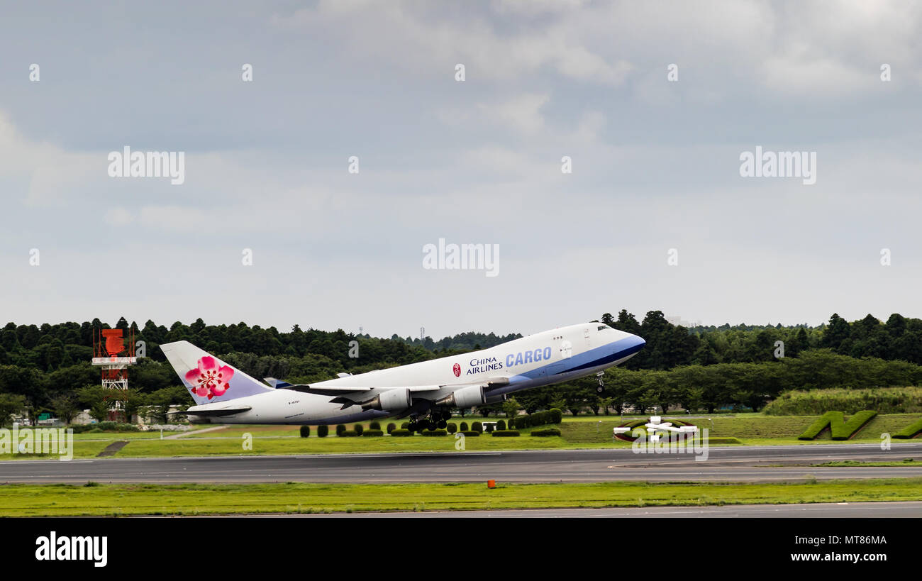 Tokyo, Japan - 08/02/2017: A China Airlines Cargo Boeing 747 taking off