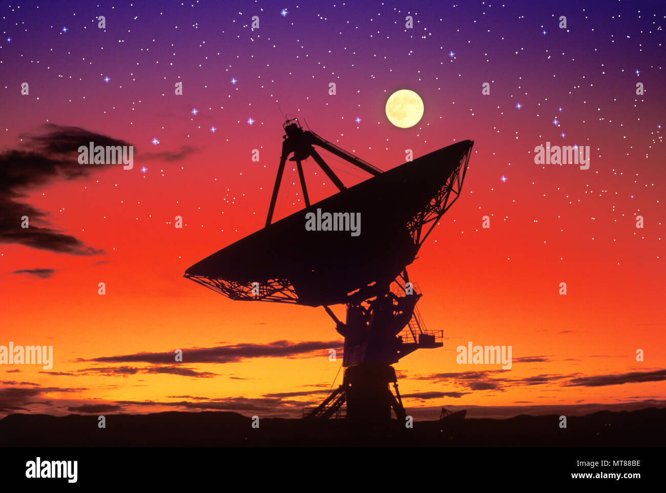 1990 HISTORICAL RADIO TELESCOPE SATELLITE DISH SAN AUGUSTINE PLAIN NEW MEXICO USA Stock Photo