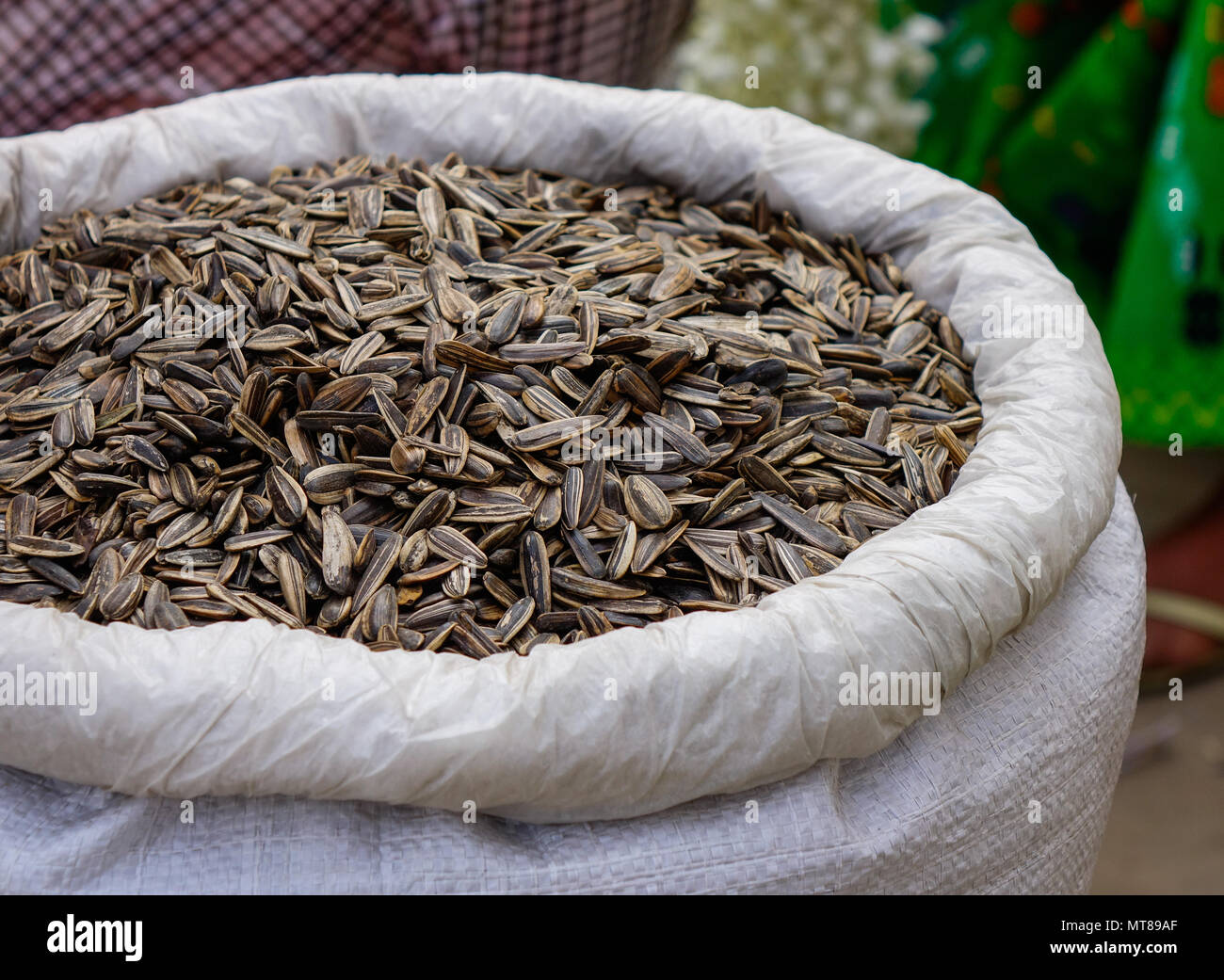 Sunflower seeds for sale at street market in Yangon, Myanmar Stock