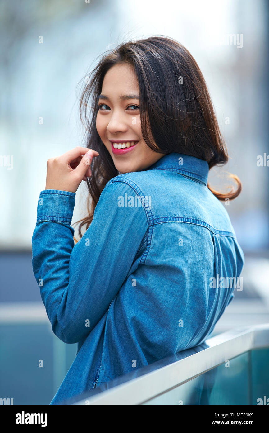 Picture of One beautiful young Chinese woman outdoor in the street