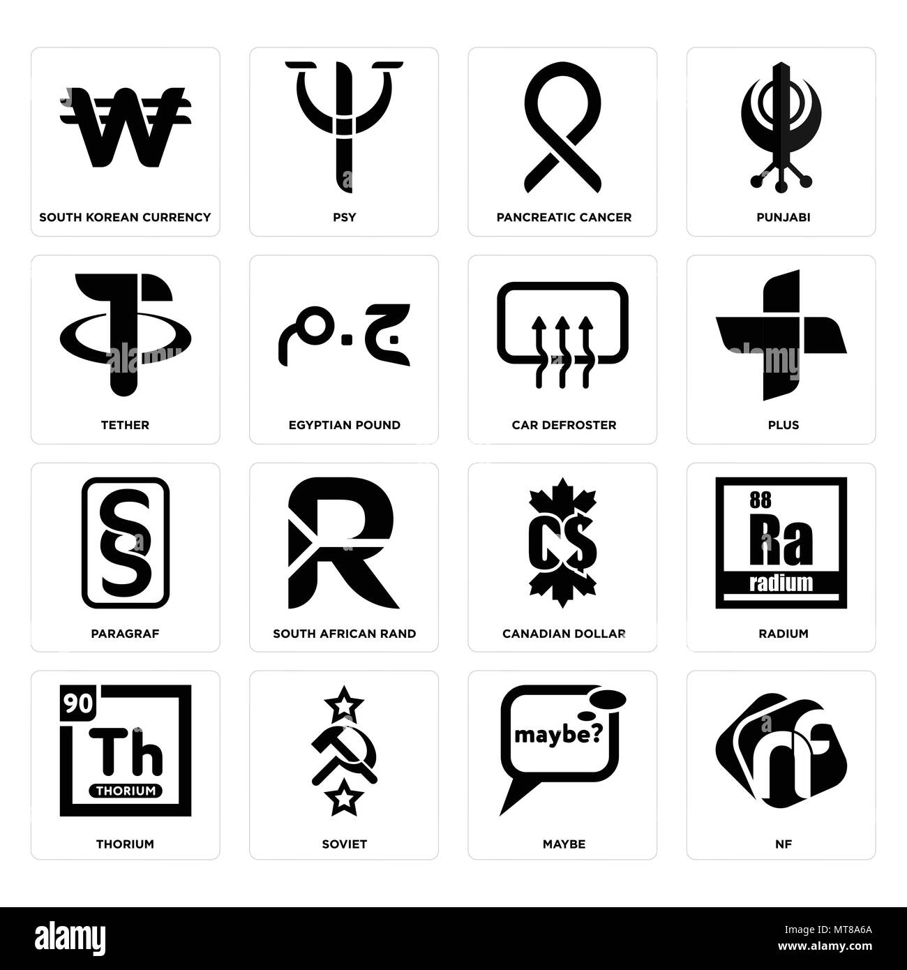 Set Of 16 simple editable icons such as nf, maybe, soviet, thorium, radium,  south korean currency, tether, paragraf, car defroster can be used for mob  Stock Vector Image & Art - Alamy