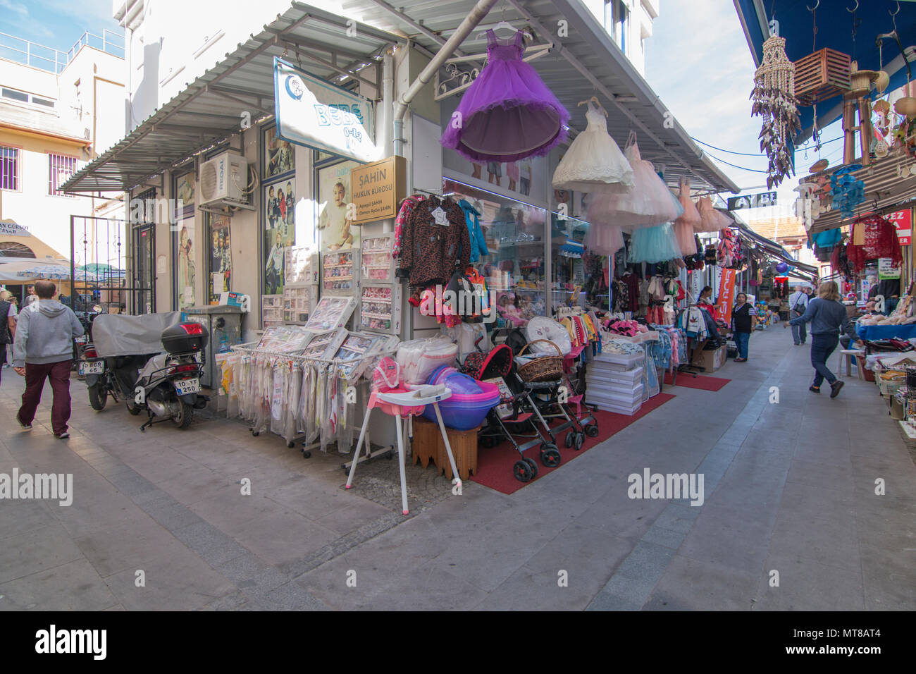 Bazaar store street view in Ayvalik Stock Photo