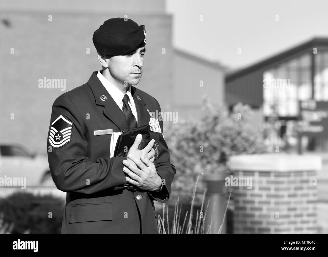 Police flag at half mast Black and White Stock Photos & Images - Alamy