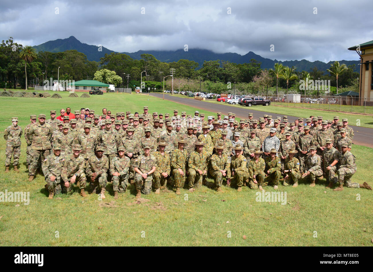 Soldiers of the 205th Military Intelligence Battalion, 500th MI Brigade-Theater – along with Australian Soldiers of the 1st Intelligence Battalion, 8th Theater Sustainment Command, 593rd Expeditionary Sustainment Command, 8th Military Police Brigade and the 130th Engineer Brigade – joined together to execute a world-class, multiechelon, combined mission readiness exercise (MRX)/Perspicuous Provider 2017 (PP17), June 5-16 on Schofield Barracks,Hawaii. (U.S. Army Photo by Sgt. Shameeka R. Stanley, 500th Military Intelligence Brigade-Theater Public Affairs) Stock Photo