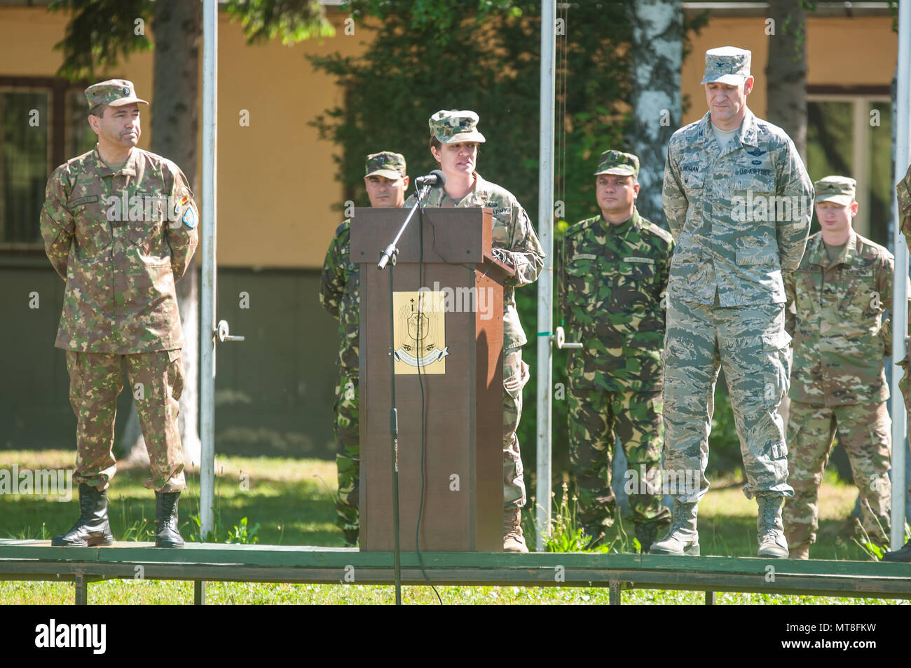 Lt. Col. Abigail Cathelineaud (center), commander of the 397th Engineer