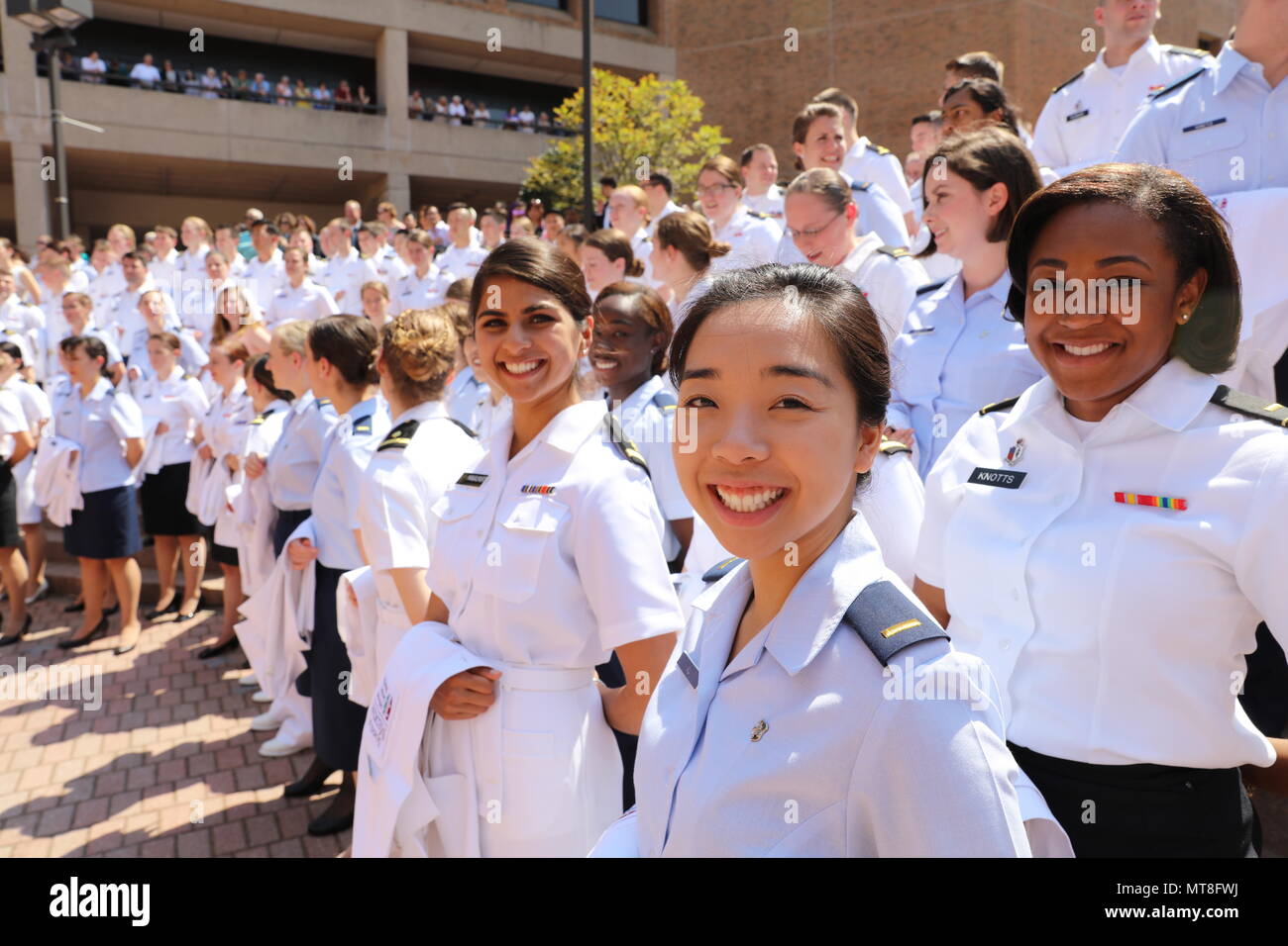 U.S. Public Health Service Ensign Naina Mangalmurti, Air Force 2nd Lt. My  Linh Vu, and Army 2nd Lt. Brittney Knotts were among the nearly 170 uniformed  medical students from the DoD's F.