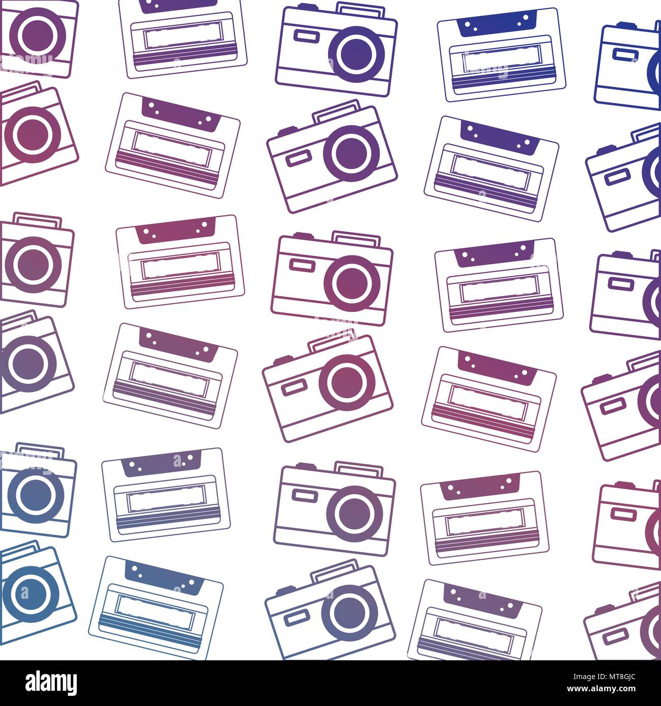 retro cassette and photo camera vintage pattern Stock Vector