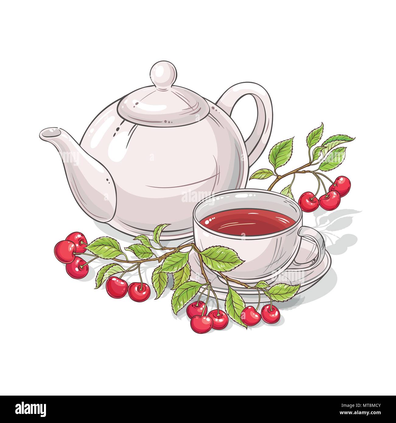 cherry tea vector illustration on white background Stock Vector