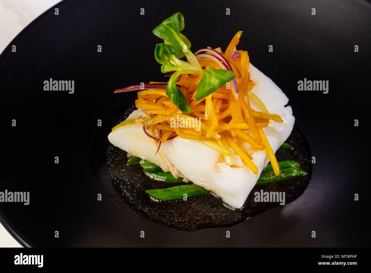 Thai style halibut with green beans Stock Photo Alamy