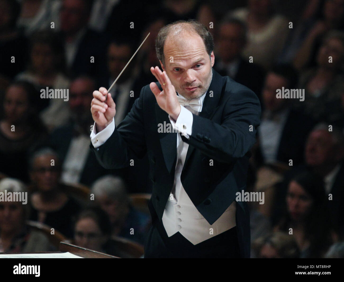 Harpist Jana Bouskova & PKF - Prague Philharmonia under the baton of Zbynek Muller perform during concert within the Prague Spring international music festival in Prague, Czech Republic, May 26, 2018. (CTK Photo/Michala Rihova) Stock Photo