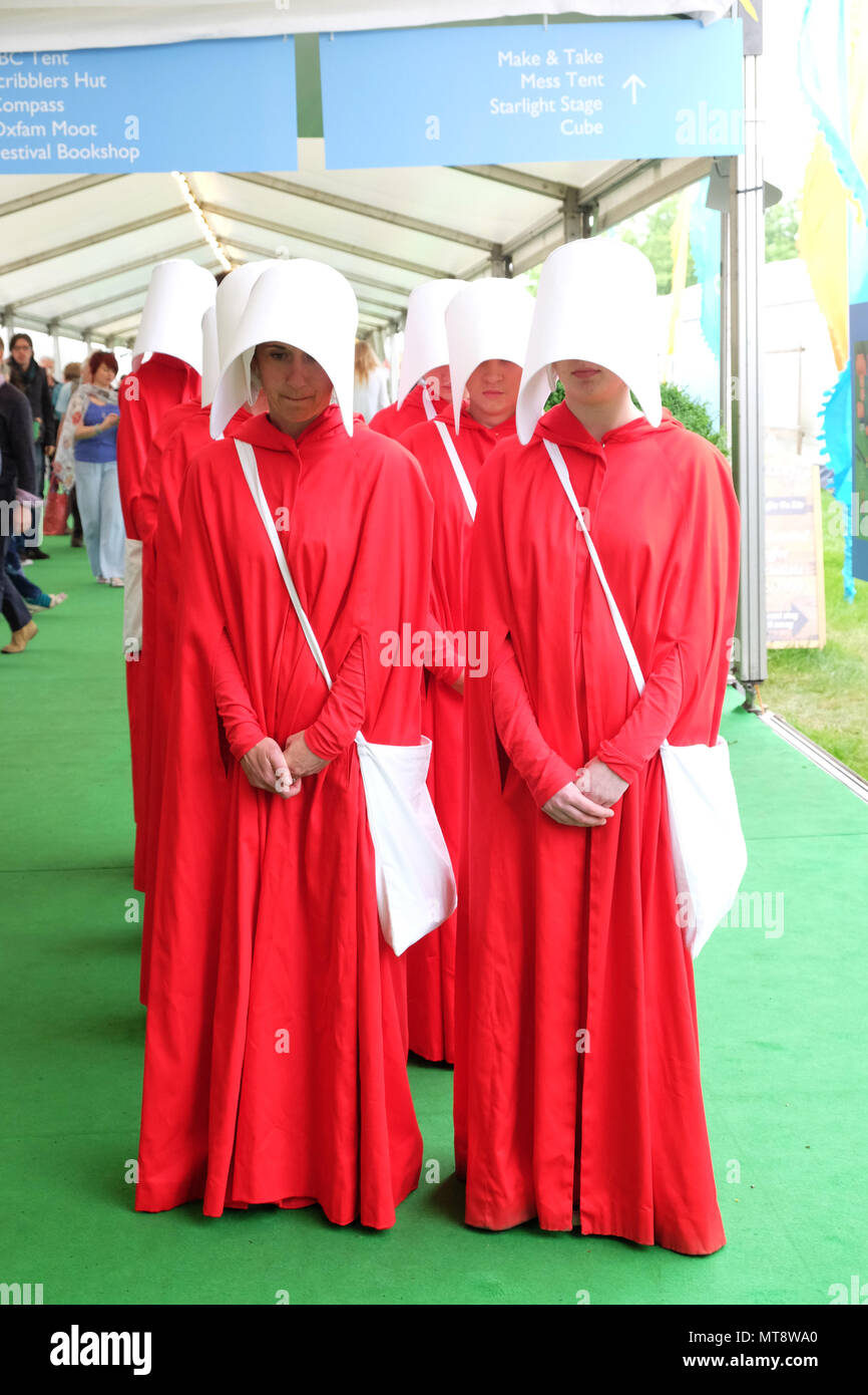 Hay Festival, Hay on Wye, UK - Monday 28th May 2018 - Handmaids arrive to escort author Margaret Atwood to the stage at the Hay Festival to discuss The Handmaids Tale  - Photo Steven May / Alamy Live News Stock Photo