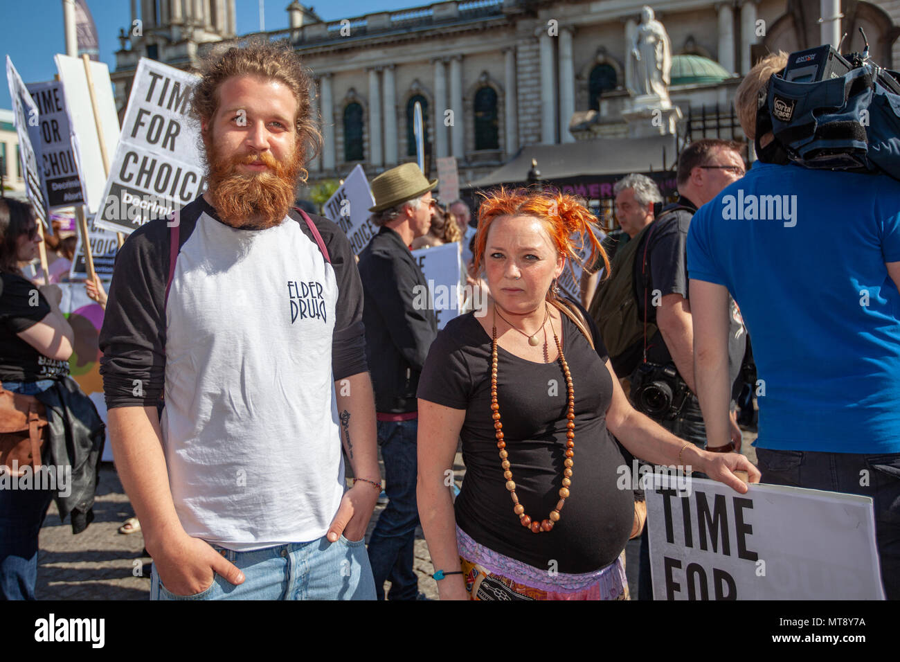 Belfast City hall,  Northern Ireland.28th May 2018. Lucile Vanlerberghe (31) From France who ios due to give Birth in June at the #TimeForChoice rally outside Belfast City HallPhoto: Sean Harkin/Alamy Live News  Stock Photo
