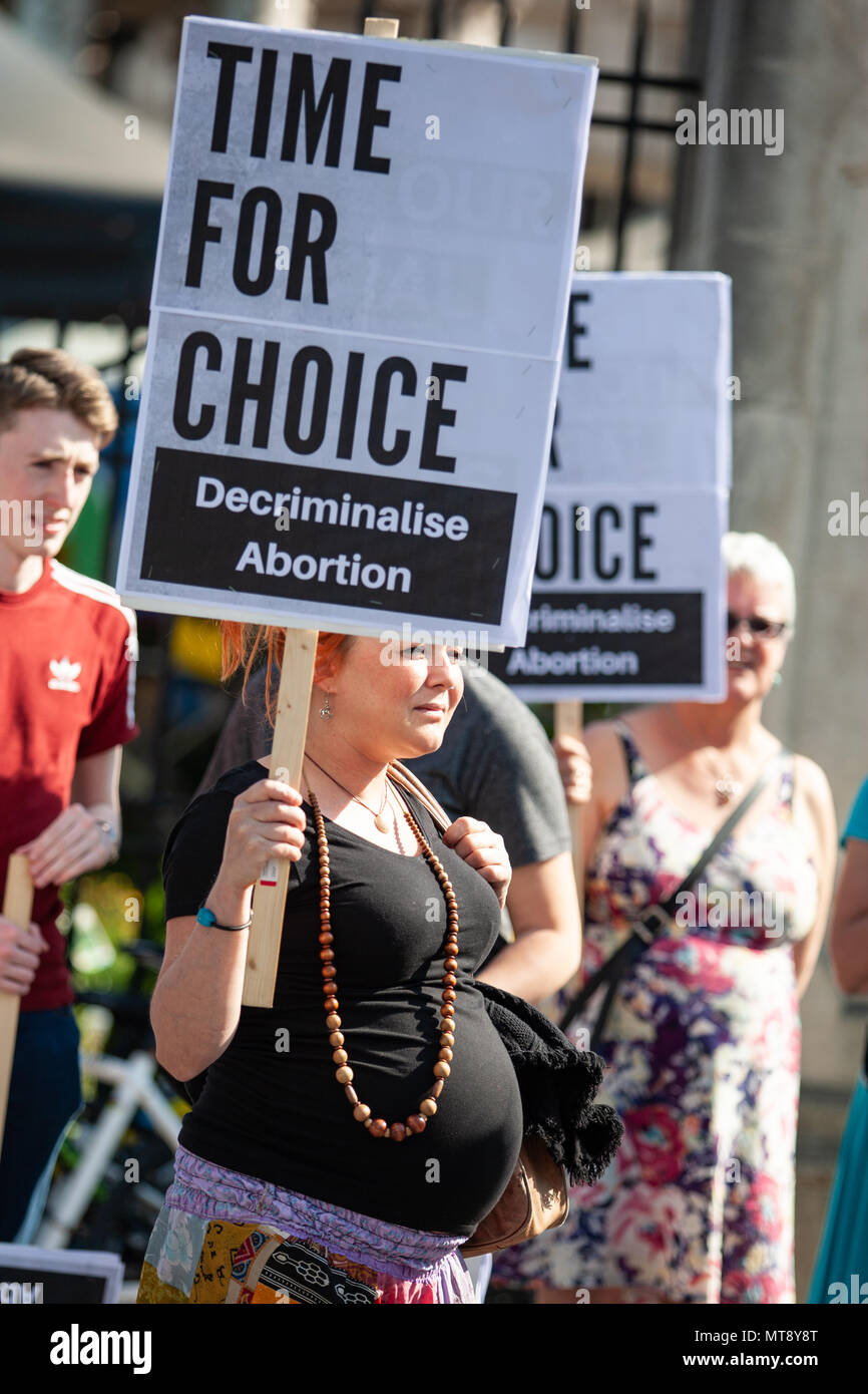 Belfast City Hall,  Northern Ireland. 28th May 2018. Lucile Vanlerberghe (31) From France who is due to give Birth in June was at the #TimeForChoice rally outside Belfast City Hall there was Several Hundred Activists turned out to show their support Photo: Sean Harkin/Alamy Live News Stock Photo