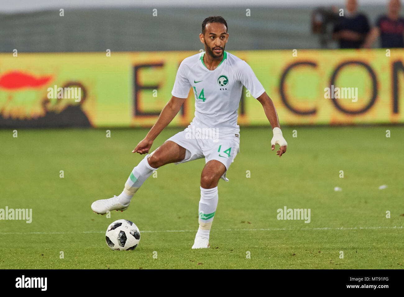 St. Gallen, Switzerland. 28th May 2018. Abdullah Otayf during the football World Cup 2018 preparation match Italy vs. Saudi Arabia in St. Gallen. The national team from Saudi Arabia is using the game to prepare for the 2018 FIFA World Cup final tournament in Russia while Italy did not qualify for the World Cup finals. Stock Photo