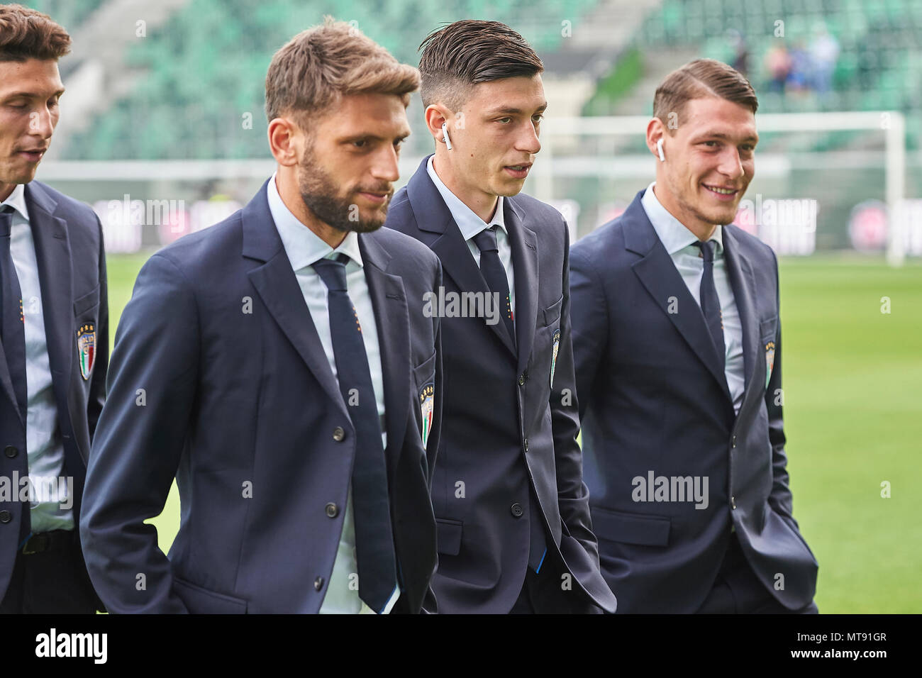 St. Gallen, Switzerland. 28th May 2018. Italy players before the football World Cup 2018 preparation match Italy vs. Saudi Arabia in St. Gallen. The national team from Saudi Arabia is using the game to prepare for the 2018 FIFA World Cup final tournament in Russia while Italy did not qualify for the World Cup finals. Stock Photo