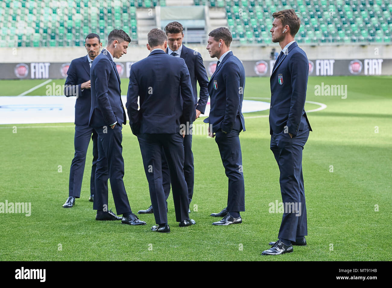 St. Gallen, Switzerland. 28th May 2018. Italy players before the football World Cup 2018 preparation match Italy vs. Saudi Arabia in St. Gallen. The national team from Saudi Arabia is using the game to prepare for the 2018 FIFA World Cup final tournament in Russia while Italy did not qualify for the World Cup finals. Stock Photo