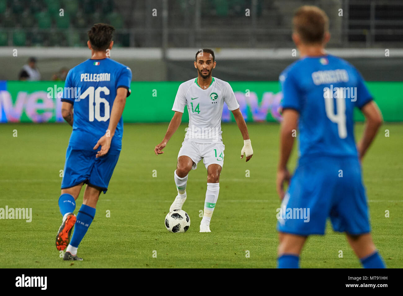 St. Gallen, Switzerland. 28th May 2018. Abdullah Otayf during the football World Cup 2018 preparation match Italy vs. Saudi Arabia in St. Gallen. The national team from Saudi Arabia is using the game to prepare for the 2018 FIFA World Cup final tournament in Russia while Italy did not qualify for the World Cup finals. Stock Photo