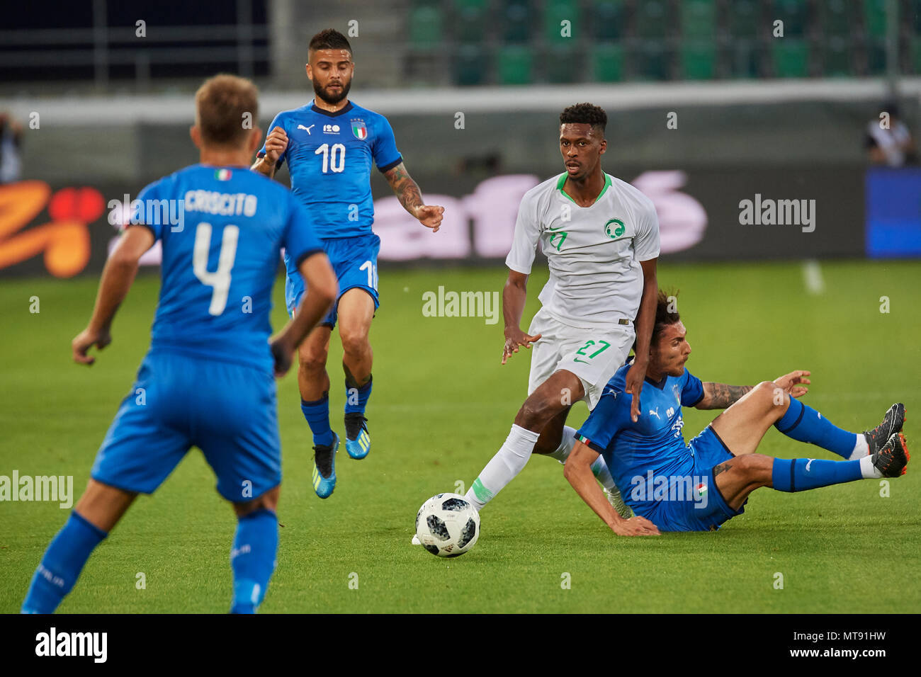 St. Gallen, Switzerland. 28th May 2018. Mohamed Kanno during the football World Cup 2018 preparation match Italy vs. Saudi Arabia in St. Gallen. The national team from Saudi Arabia is using the game to prepare for the 2018 FIFA World Cup final tournament in Russia while Italy did not qualify for the World Cup finals. Stock Photo