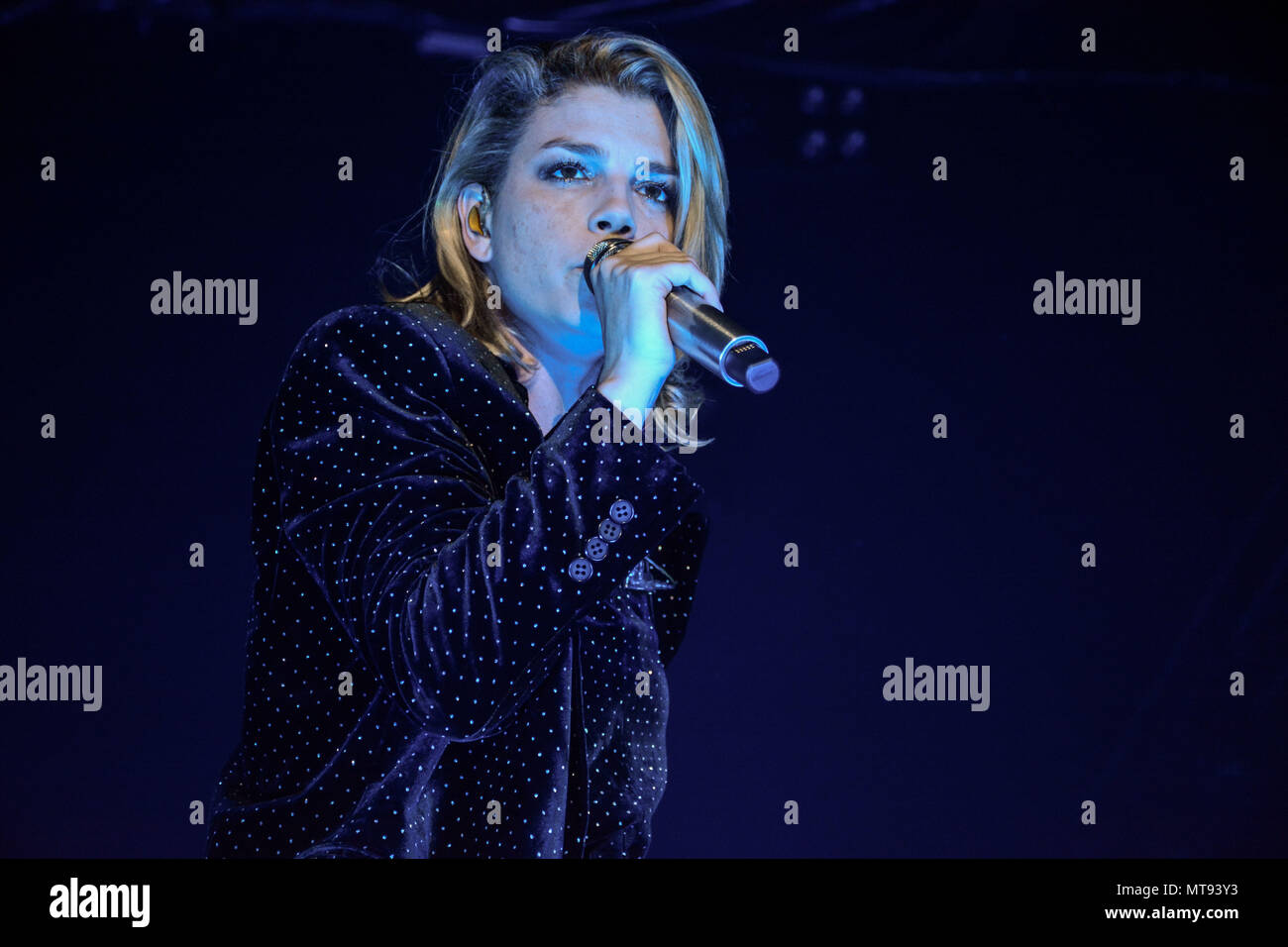 Naples, Italy. 28 May, 2018. The italian singer Emmanuela Marrone, also known as Emma or Emma Marrone performing live for the last date of her tour 'Essere Qui Tour 2018' at the Teatro Palapartenope in Naples,Italy. Stock Photo
