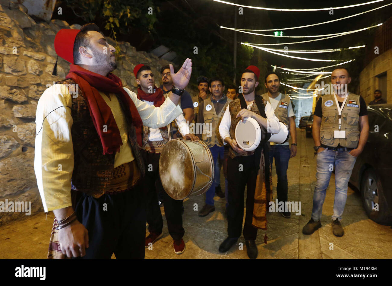 May 29 2018 Hebron West Bank Palestinian Territory Palestinians Dawn Awakener Or Al Musaharati In Arabic Wake Muslims For Their Overnight Sahur Last Meal Before The Day S Fast As They