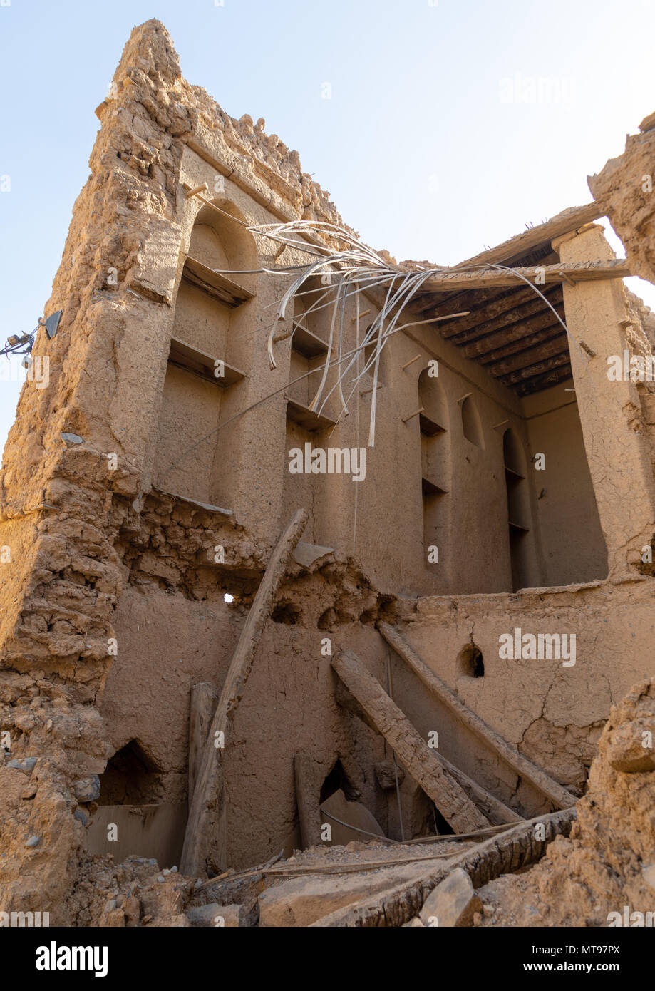 Old abandoned house in a village, Ad Dakhiliyah Region, Al Hamra, Oman Stock Photo