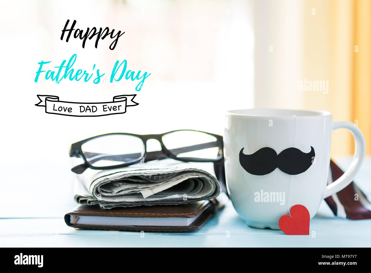 Happy fathers day concept. coffee cup with black paper mustache, red ...