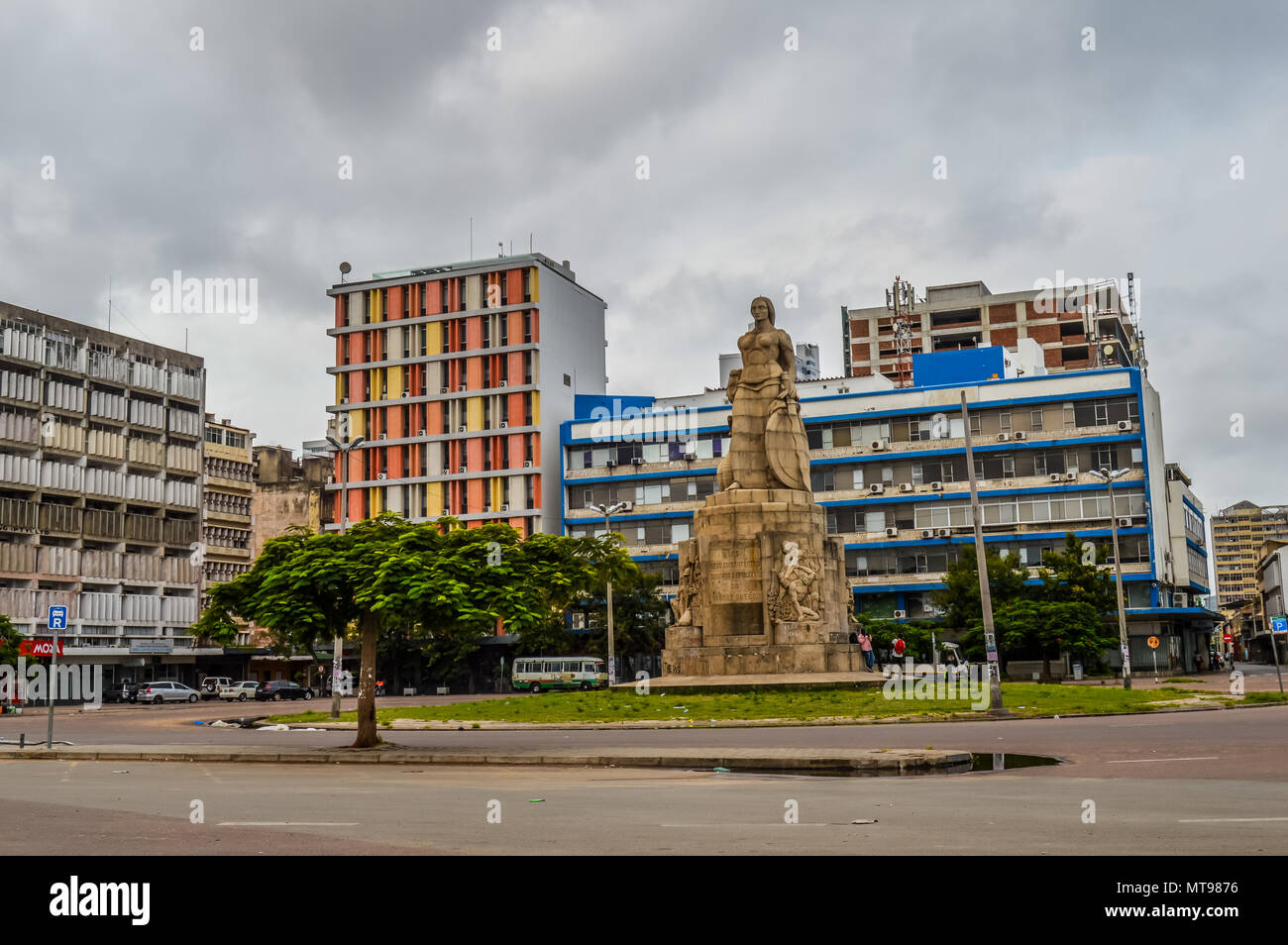 Statue near Maputo Central Train Station, Railway Station also known as CFM , Mozambique. Voted among top 10 most beautiful train stati Stock Photo