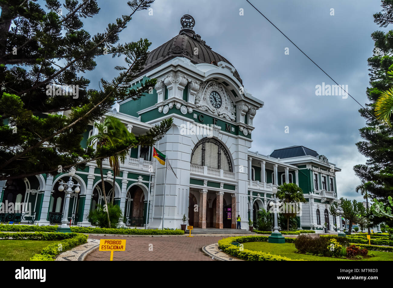 Maputo Central Train Station, Railway Station also known as CFM , Mozambique. Top things to do in Maputo.Voted among top 10 most beautiful train stati Stock Photo