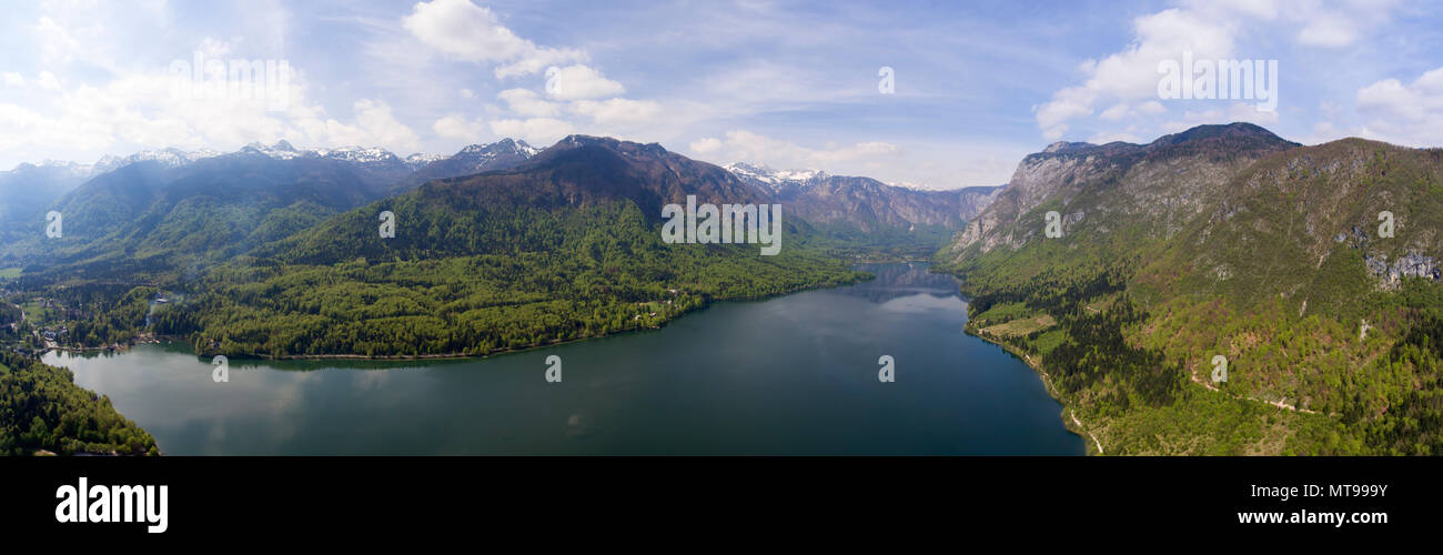 Aerial panorama of Bohinjsko jezero lake Stock Photo