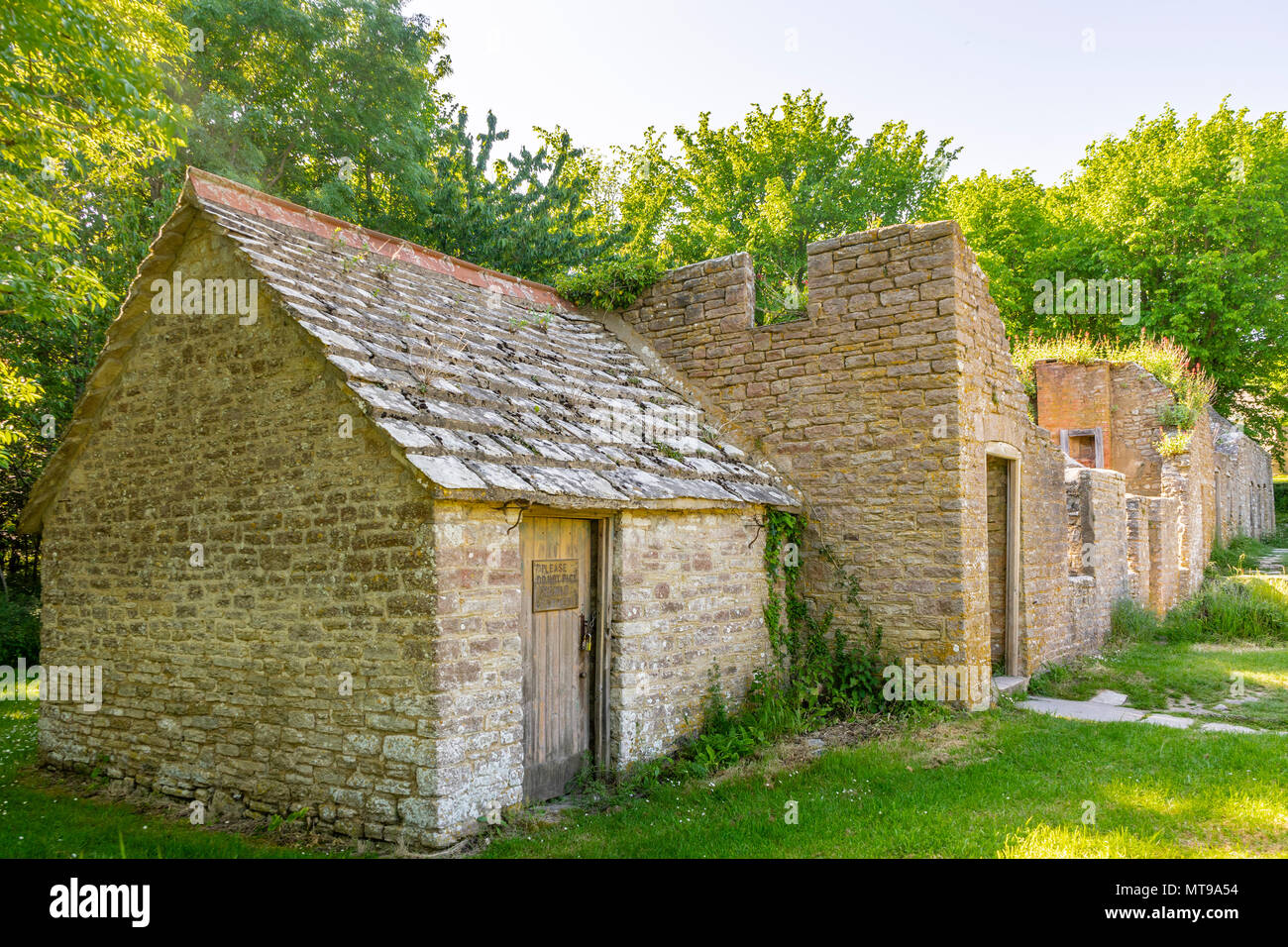 Abandoned houses/ buildings in the ghost village of Tyneham in South Dorset located in the midst of the Lulworth Military Firing Range, England, UK Stock Photo