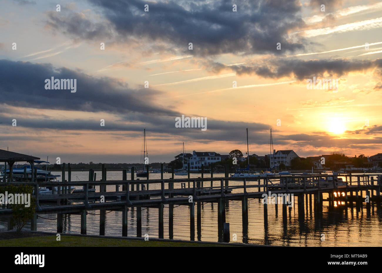 Sunset in Wrightsville Beach near Wilmington North Carolina. Calm water