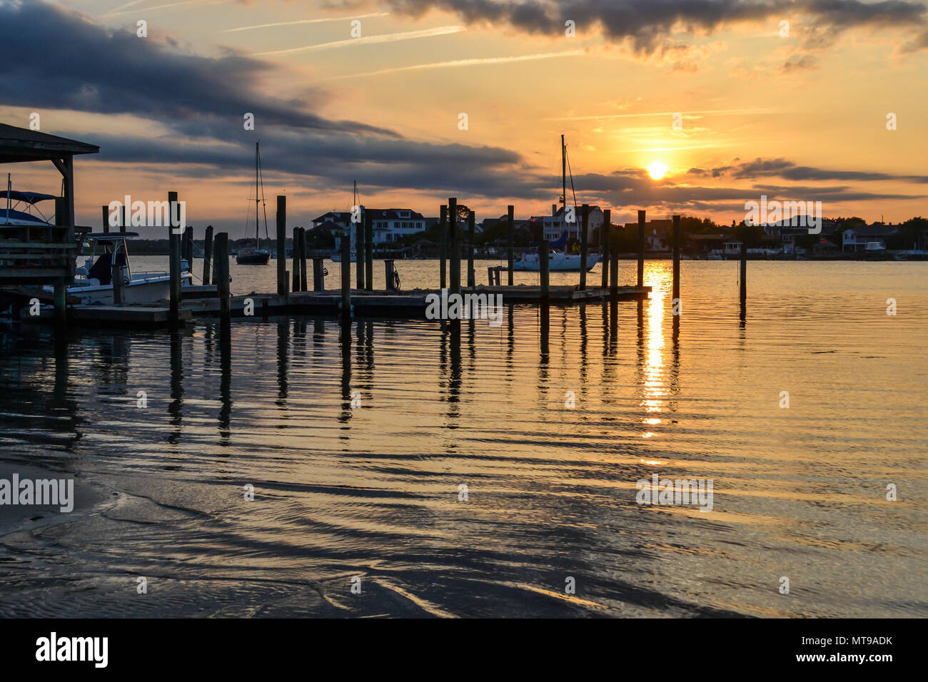Sunset in Wrightsville Beach near Wilmington North Carolina. Calm water