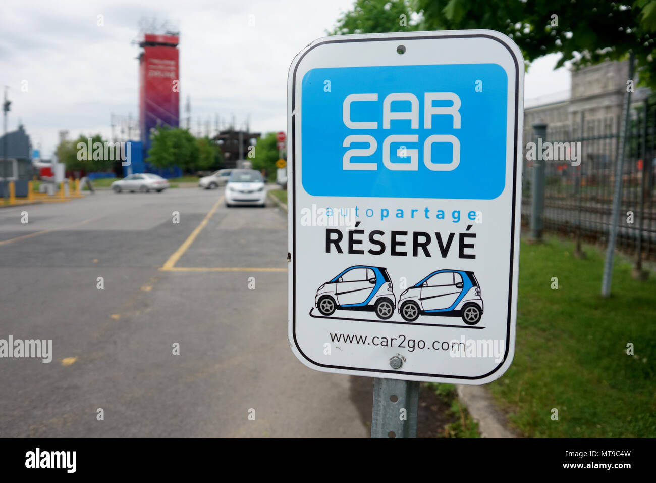 Montreal,Canada,27 May,2018.Sign indicating a Car2 Go car-sharing service automobile. Credit:Mario Beauregard/Alamy Live News Stock Photo