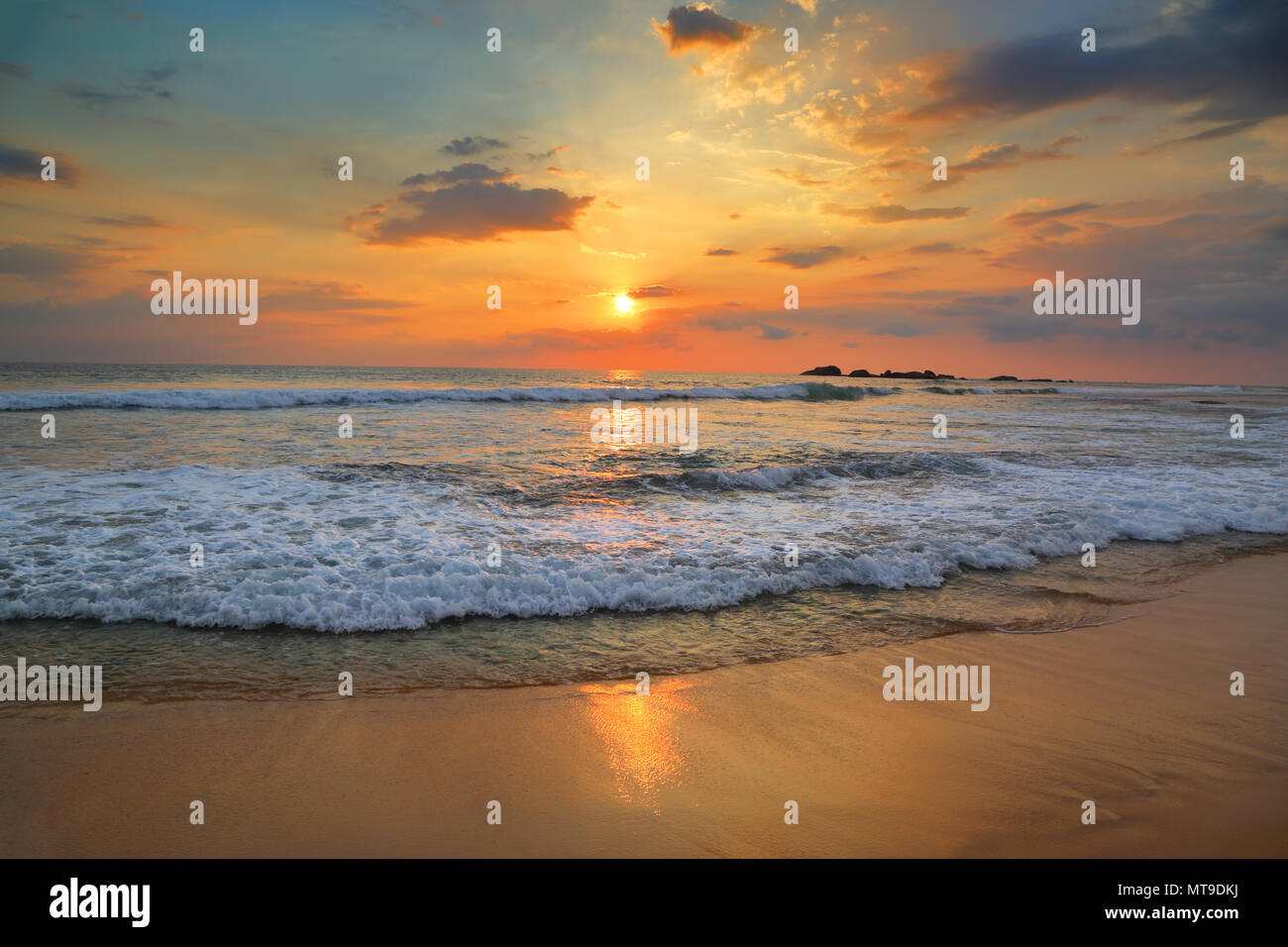 landscape with sea sunset on beach Stock Photo - Alamy