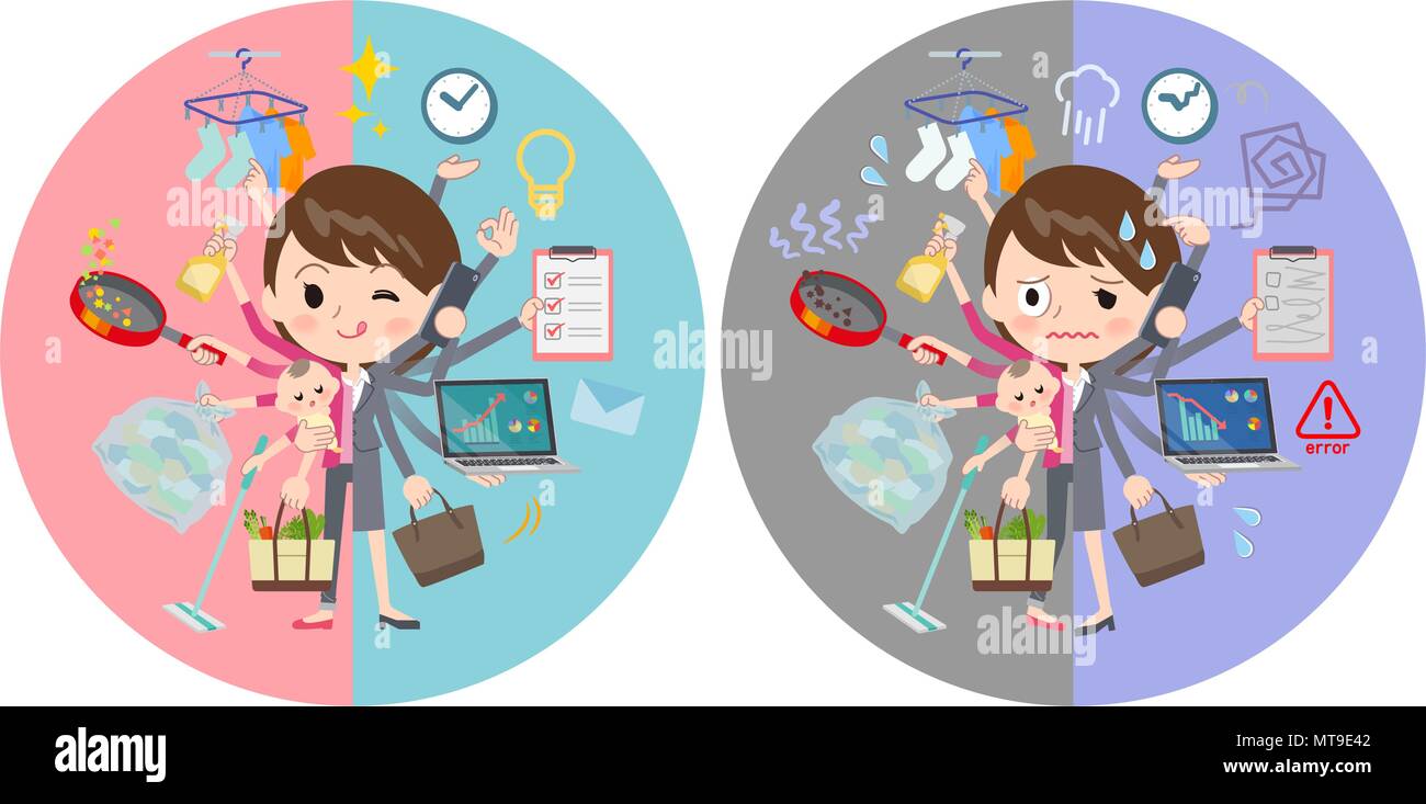Gray suit business women mulch task switch Stock Vector