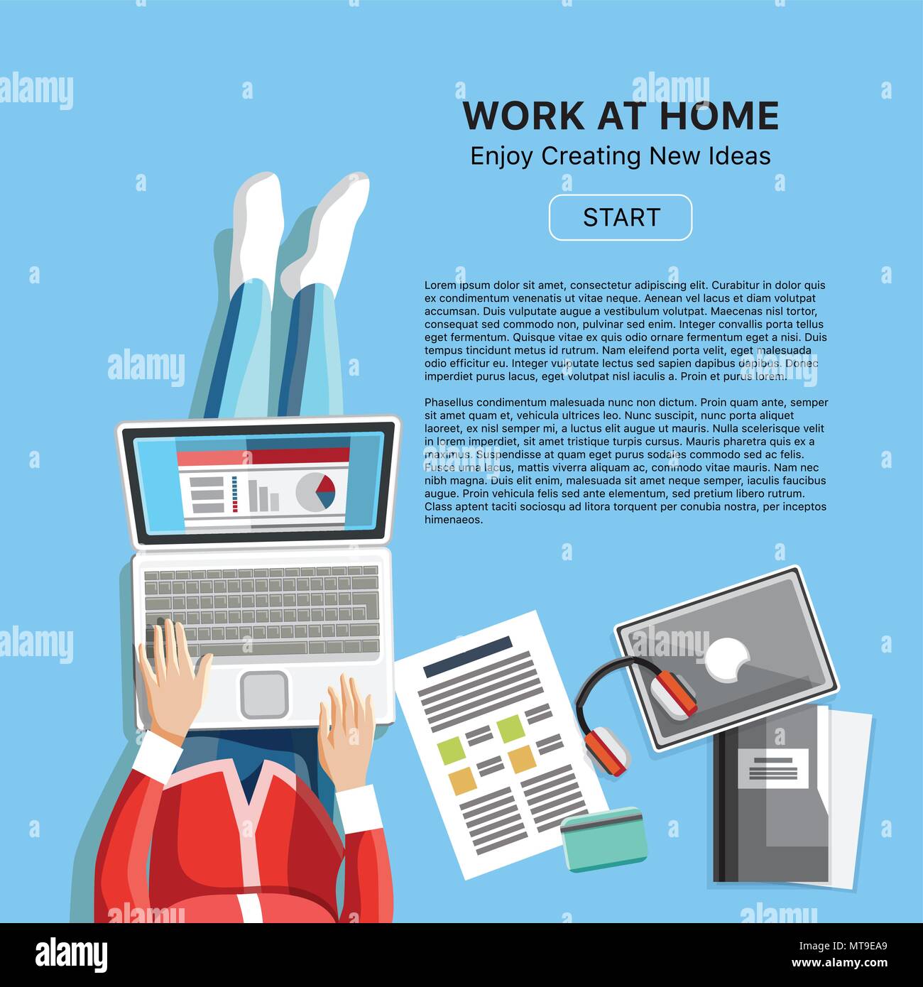 Work at home concept with woman Stock Vector
