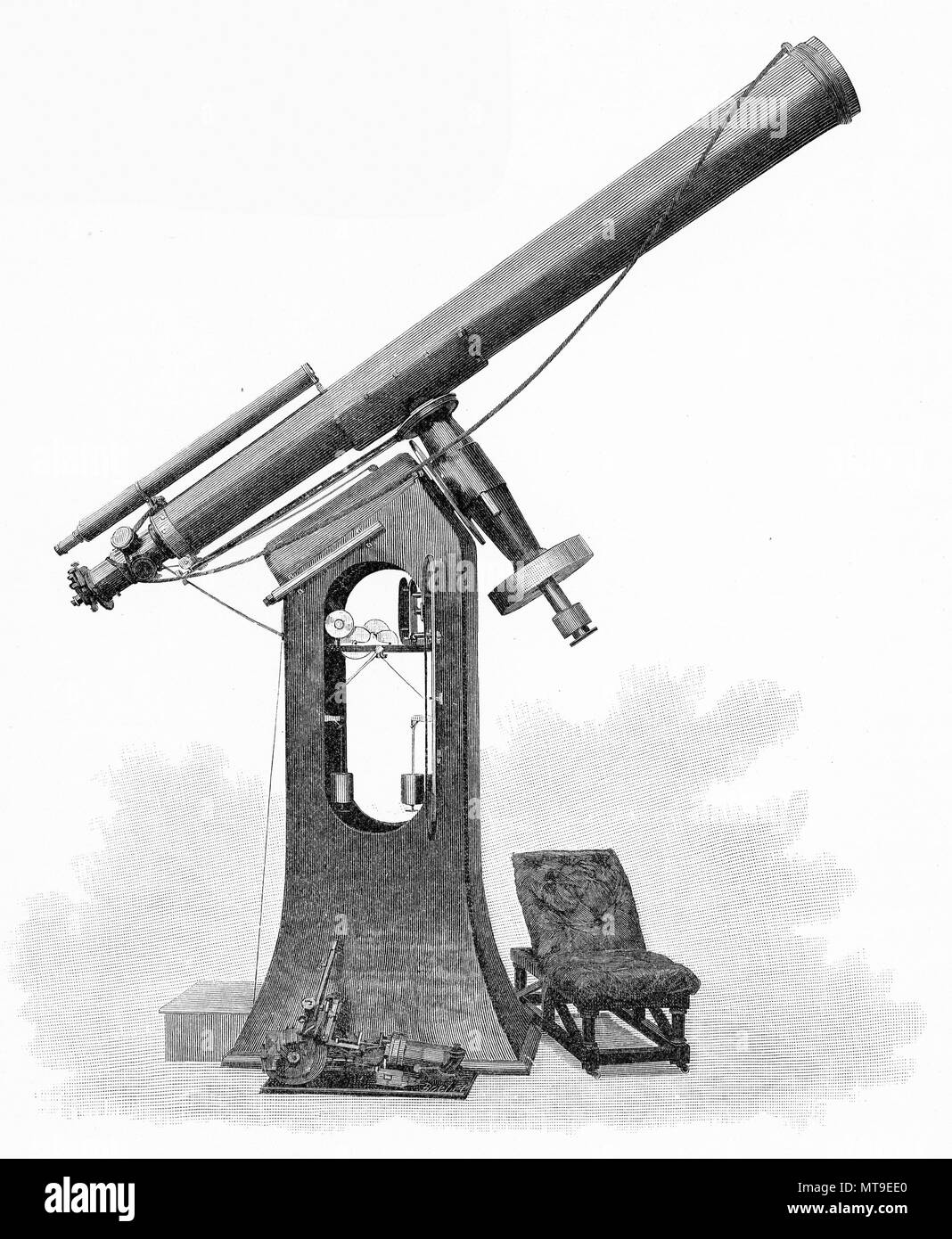 Engraving of a telescope used at the Sydney observatory, New South Wales, Australia. From the Picturesque Atlas of Australasia Vol 3, 1886 Stock Photo