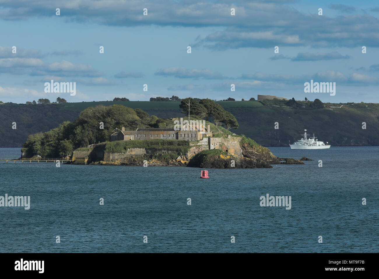 Drake's Island in Plymouth Sound though it has also been known as St Michaels and St Nicholas Stock Photo