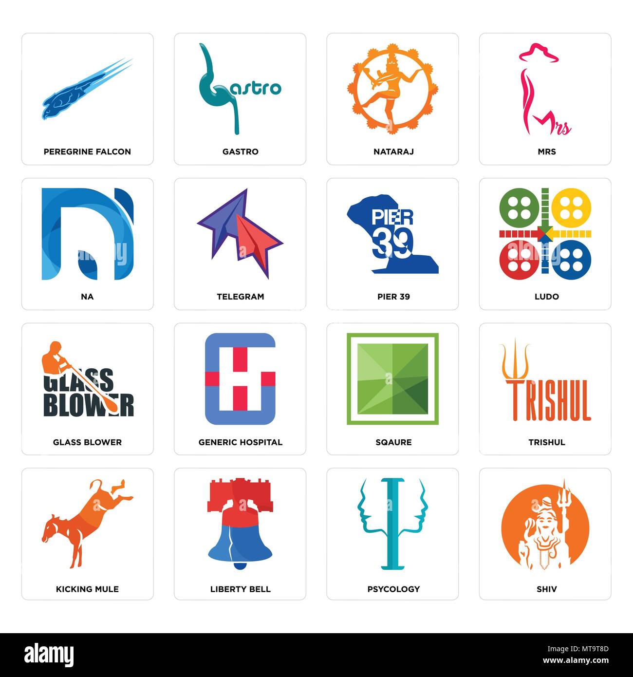 Set Of 16 simple editable icons such as shiv, psycology, liberty bell, kicking mule, trishul, peregrine falcon, na, glass blower, pier 39 can be used  Stock Vector
