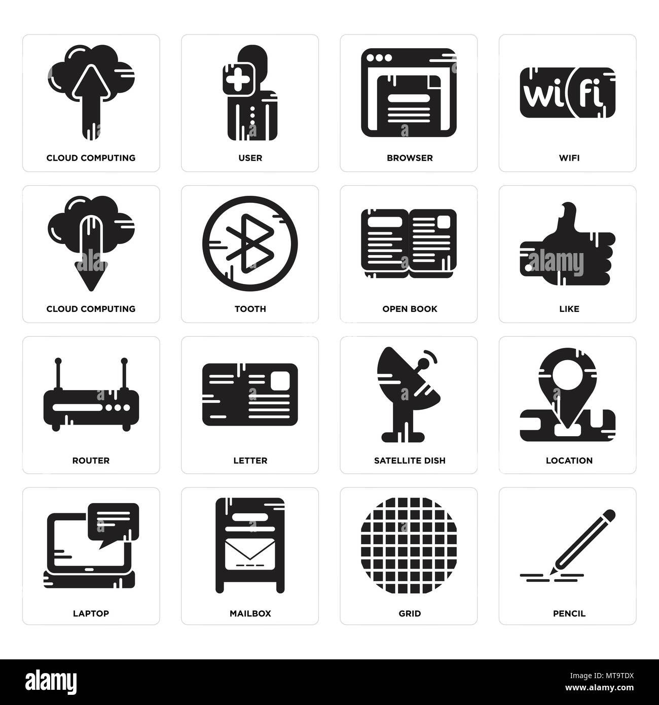 Set Of 16 simple editable icons such as Pencil, Grid, Mailbox, Laptop ...