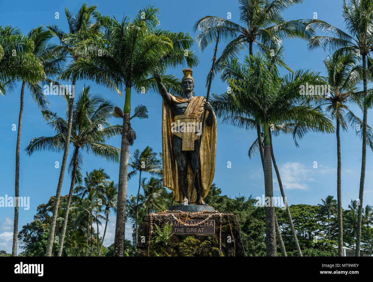 Statue of the king Kamehameha in Hilo on the Big Island of Hawaii Stock