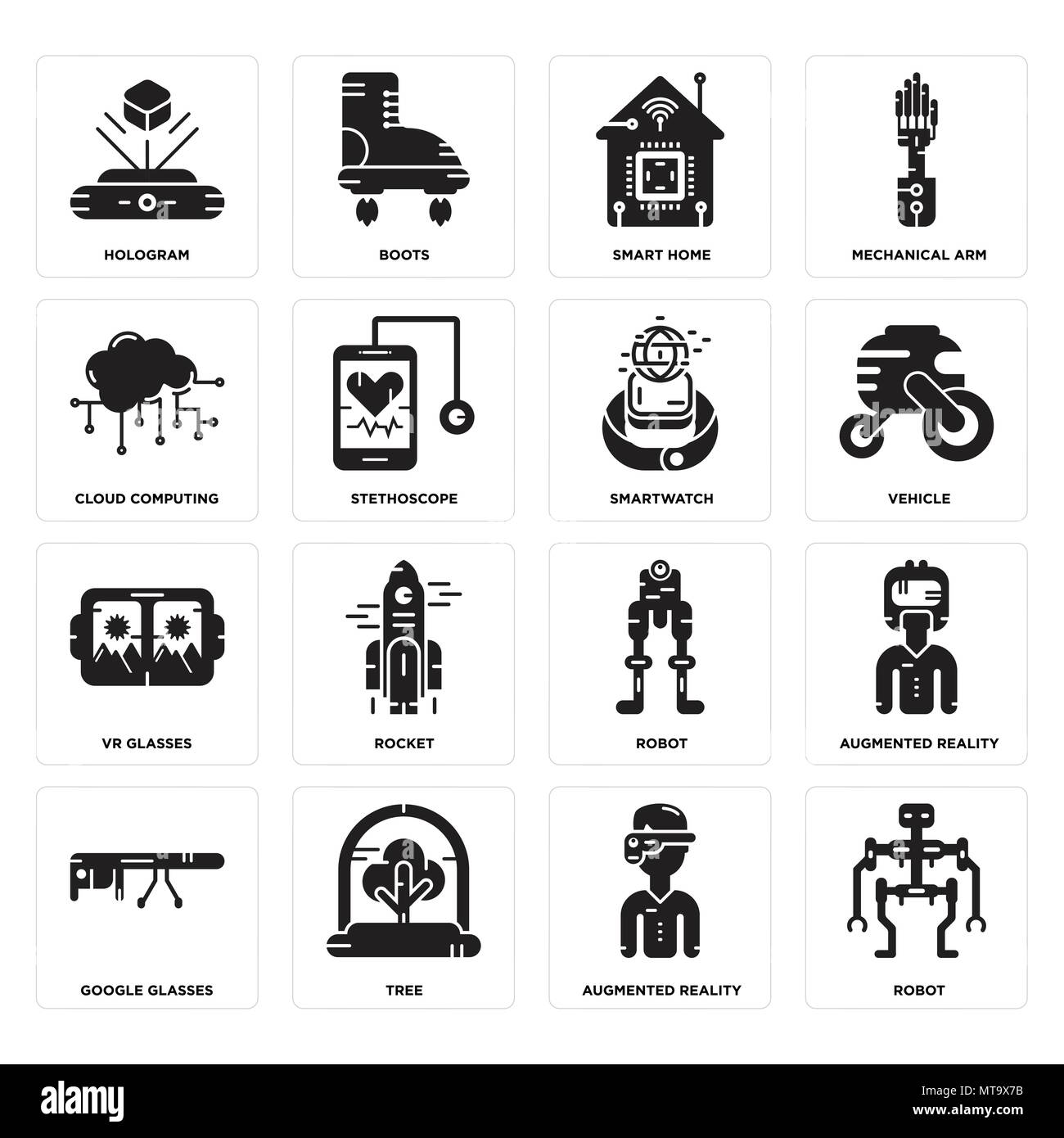 Set Of 16 simple editable icons such as Robot, Augmented reality, Tree,  Google glasses, Hologram, Cloud computing, Vr Smartwatch can be used for  mobil Stock Vector Image & Art - Alamy