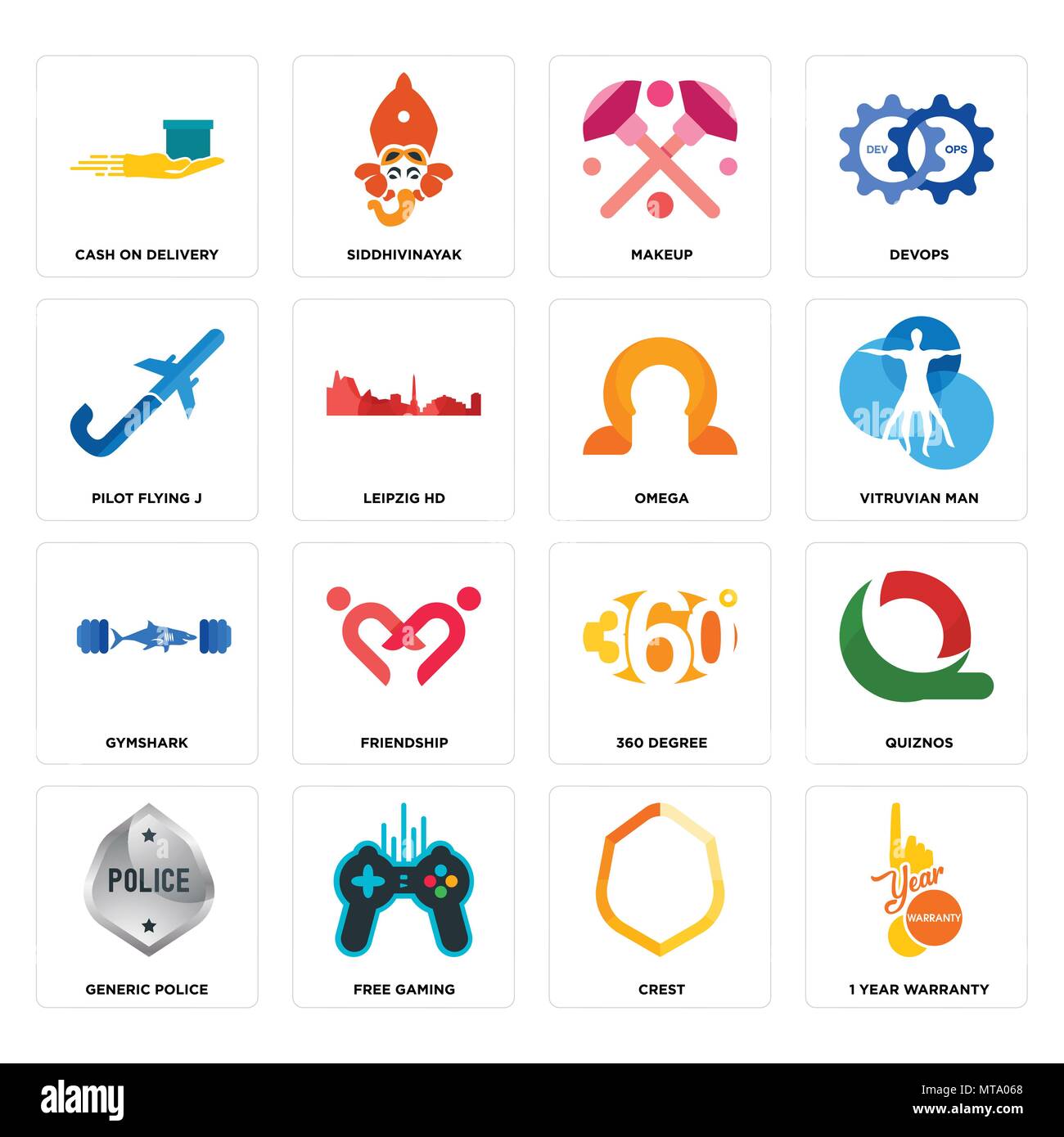Set Of 16 simple editable icons such as 1 year warranty, crest, free  gaming, generic police, quiznos, cash on delivery, pilot flying j, gymshark,  omeg Stock Vector Image & Art - Alamy