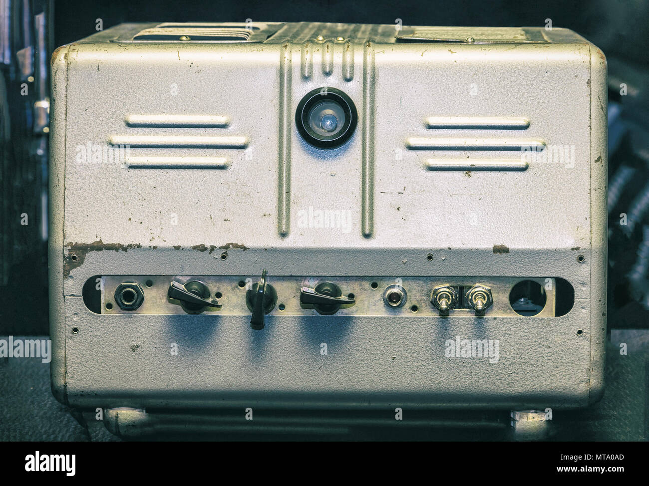 Old tube amplifier in metallic case Stock Photo Alamy