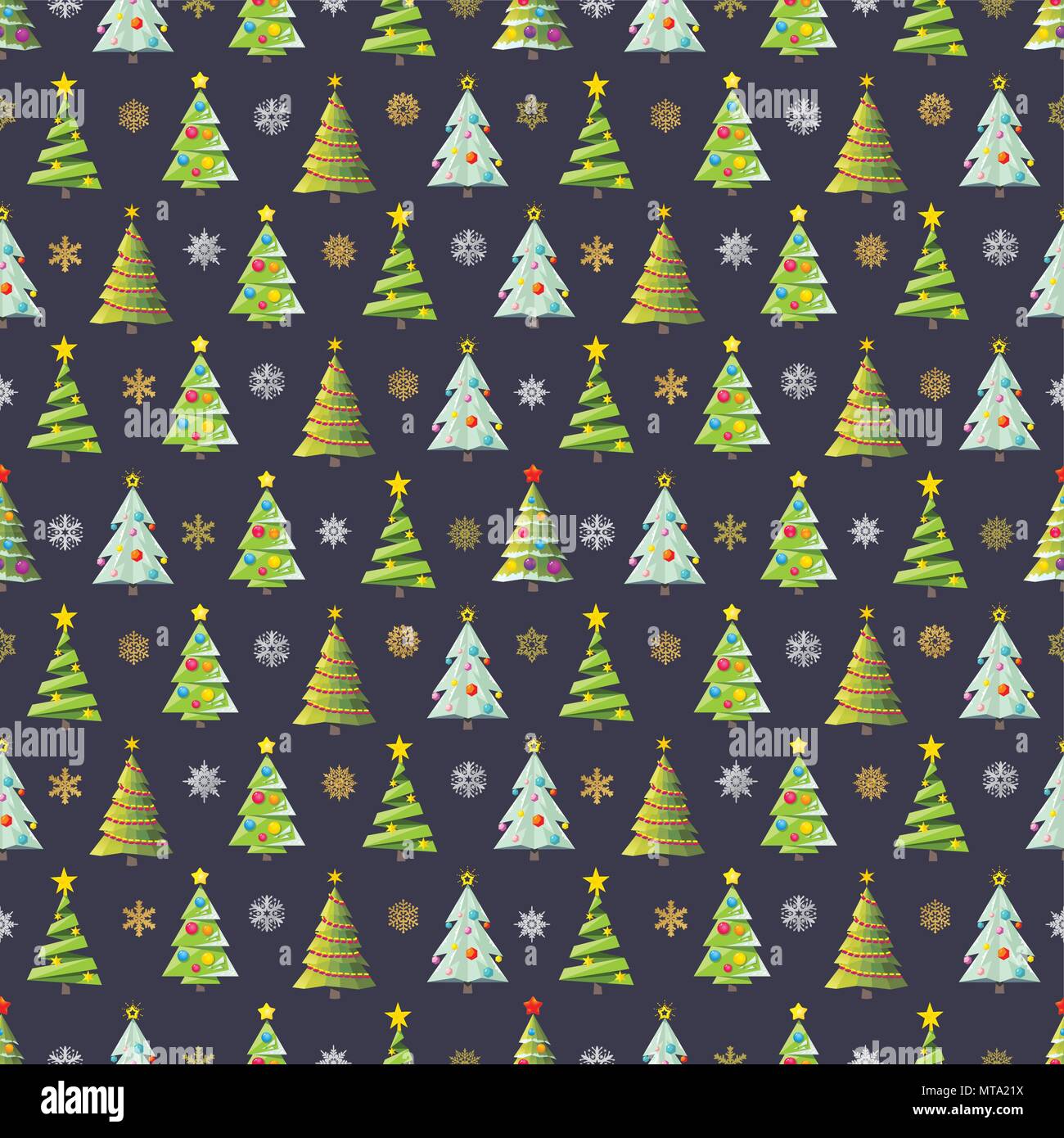 Seamless Christmas pattern with trees, snowflakes and garlands on black ...