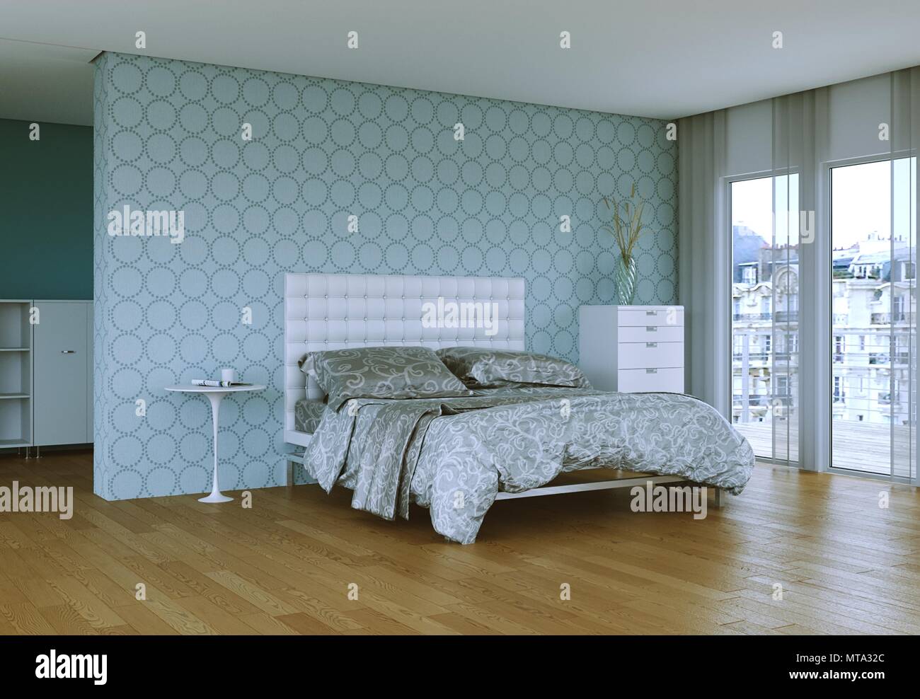 modern bedroom with king-size bed and modern decor Stock Photo - Alamy
