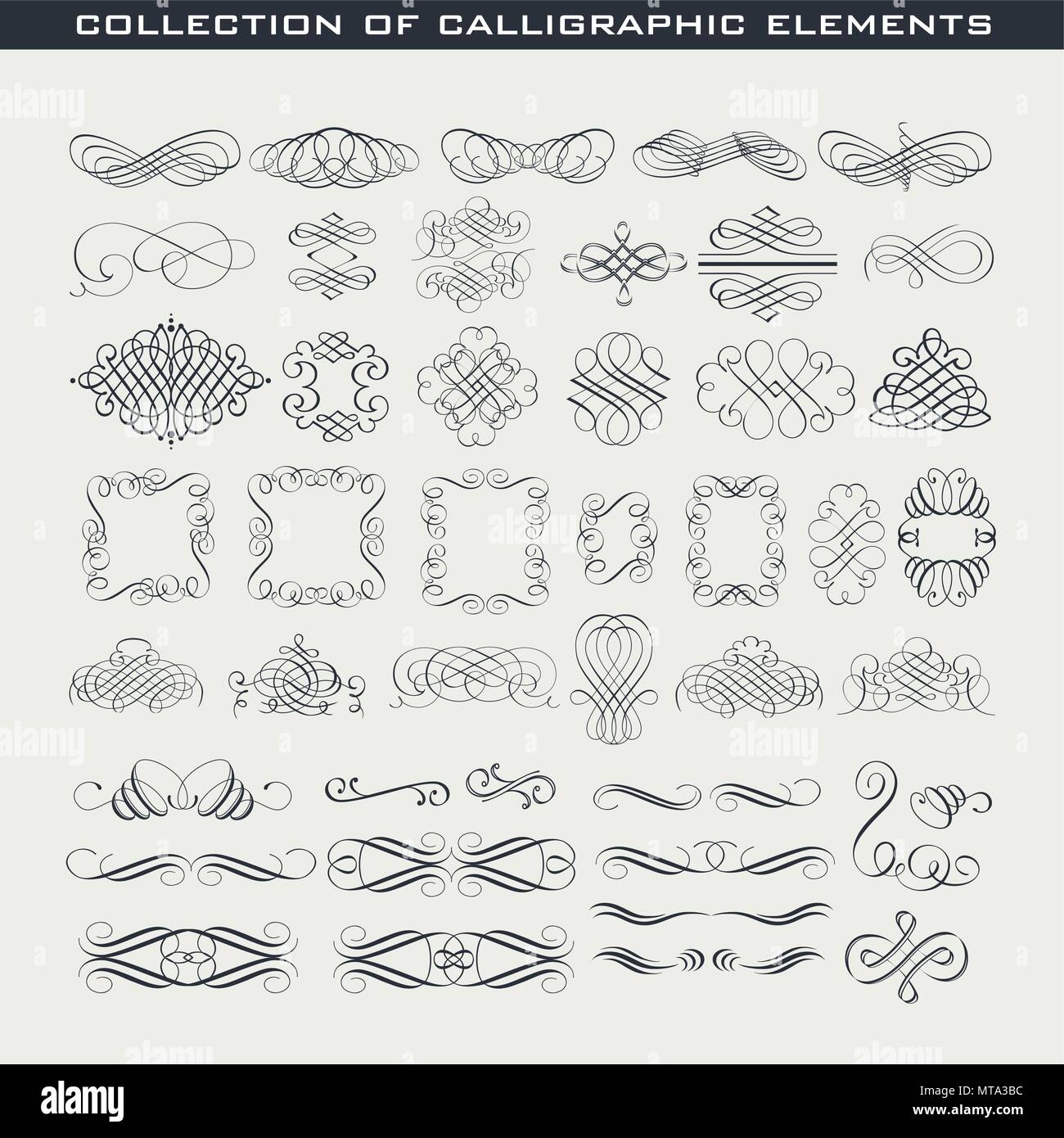 Set of decorative design elements and page decor. Collection of calligraphic elements Stock