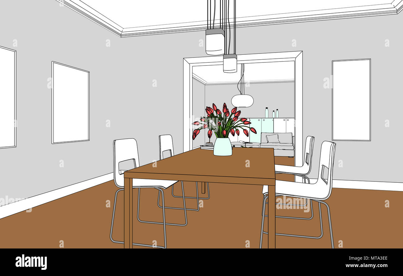 Interior Design Living Room custom Drawing Stock Photo - Alamy