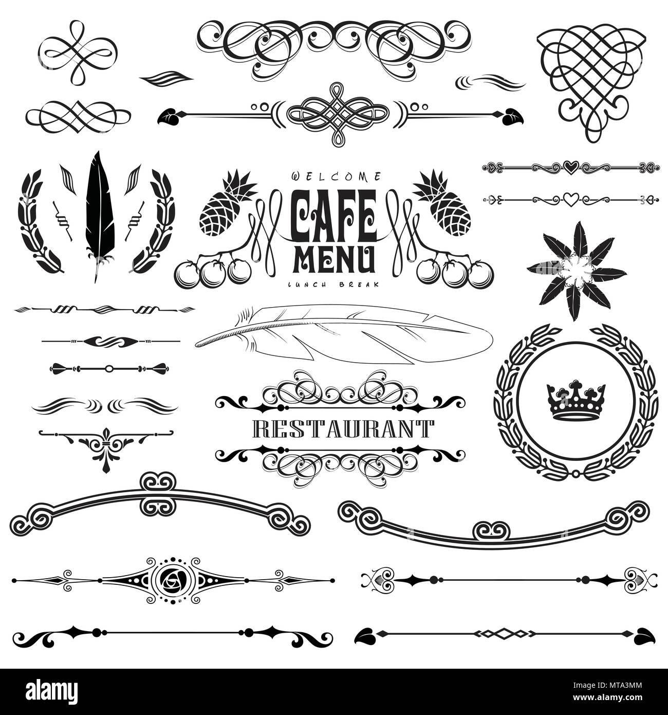 Vector set of calligraphic design elements: page decoration and label Stock Vector
